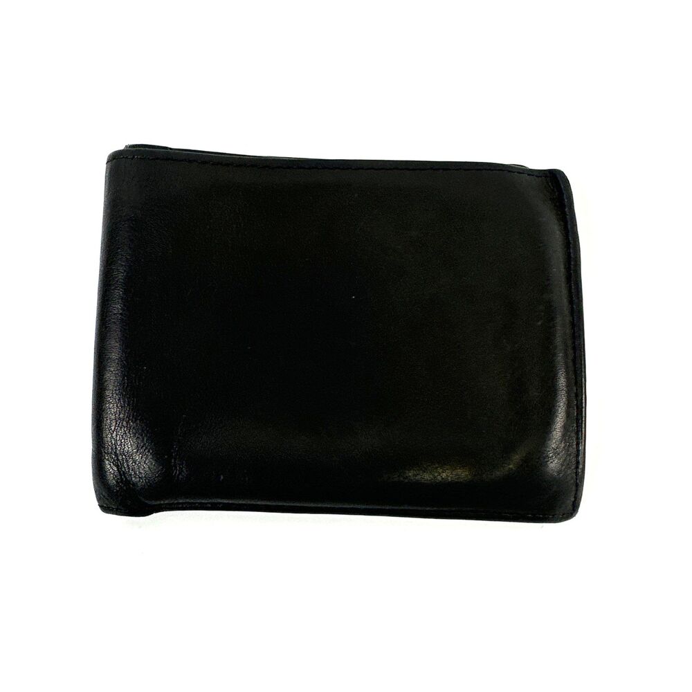 Tumi Black Leather Wallet Slim Flat Smooth Bi-Fold Credit Cards Slots Unisex